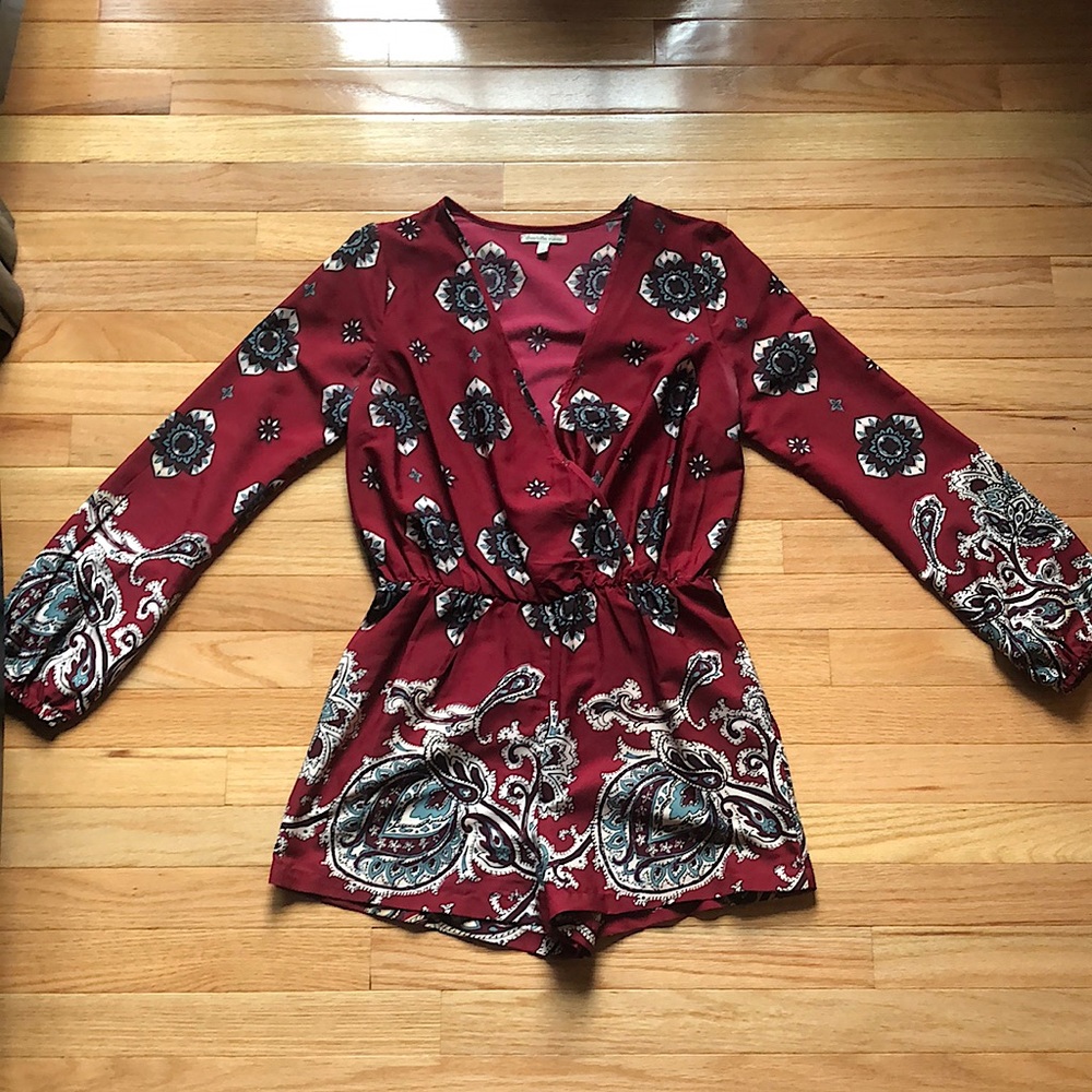 Charlotte Russe Maroon Long Sleeve Romper